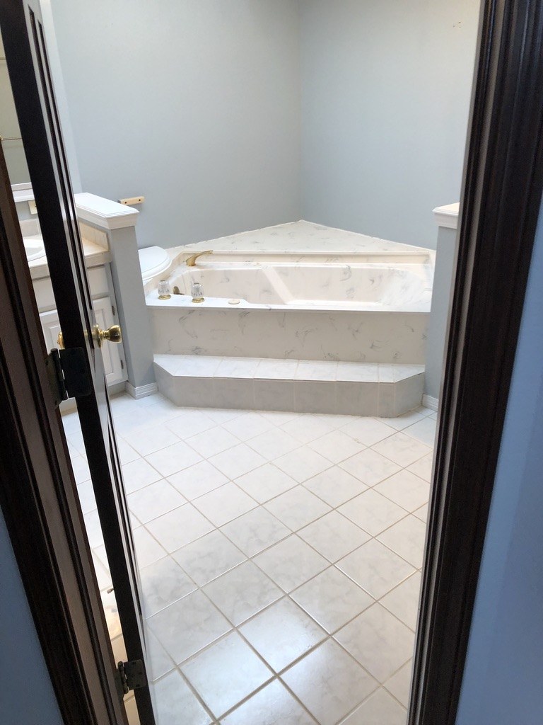 Marble & Hex Tile Bathroom Transformation before